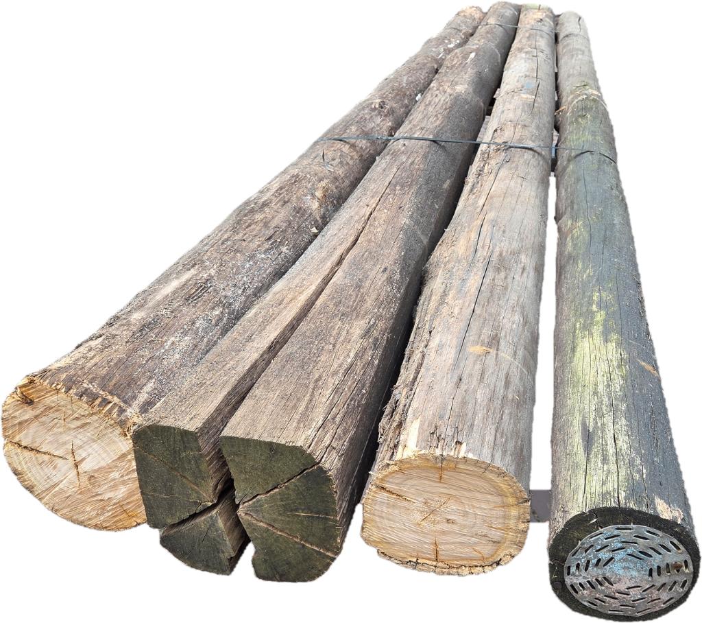 Gebruikte hardhouten ronde palen onbehandeld - nr: HB428, Ophalen, 250 cm of meer, Palen, Hardhout
