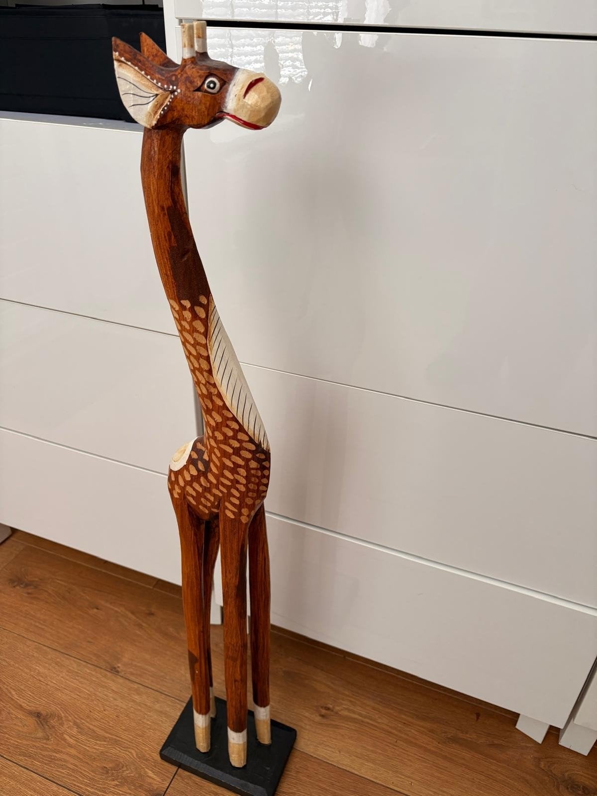 Houten Giraffe Beeld - Afrikaanse Decoratie, Hout, Ophalen of Verzenden, Bruin, Oosters