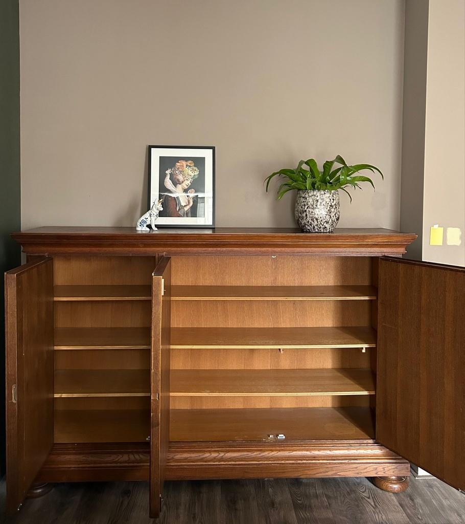 Houten linnekast met 3 deuren en planken, Huis en Inrichting, Kasten | Dressoirs, Ophalen, Gebruikt, 200 cm of meer, Overige houtsoorten