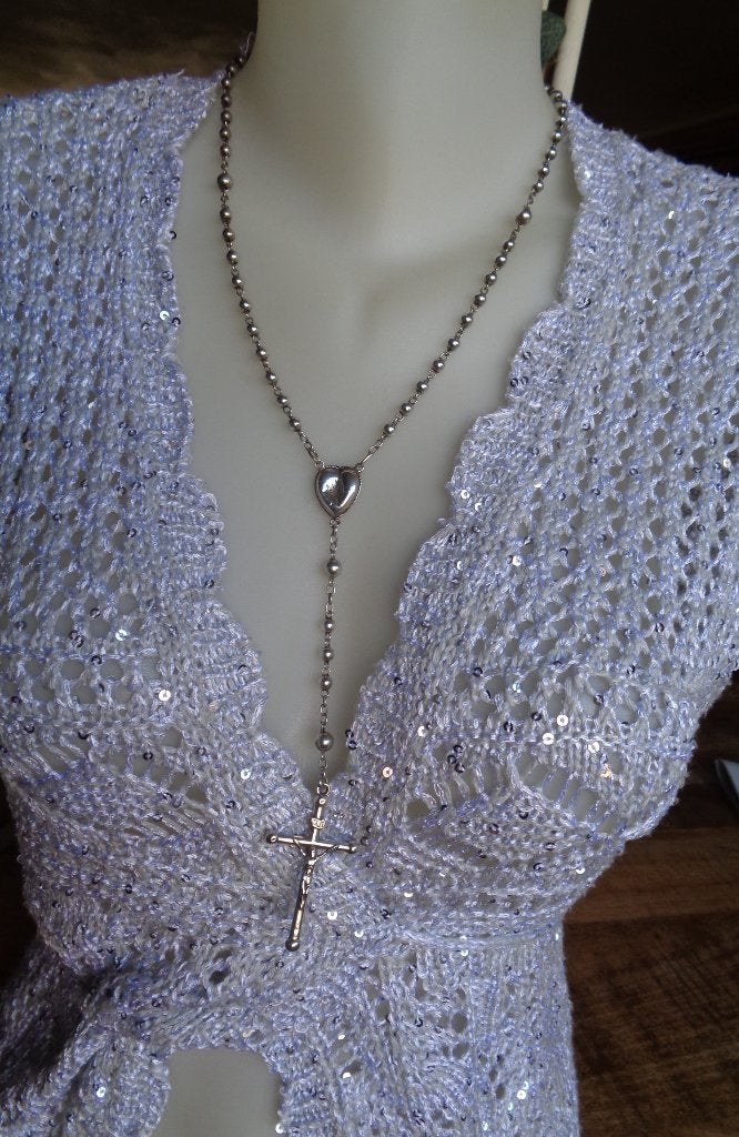 antiek zilveren rozenkrans [984], Verzenden, Zilver, Ketting
