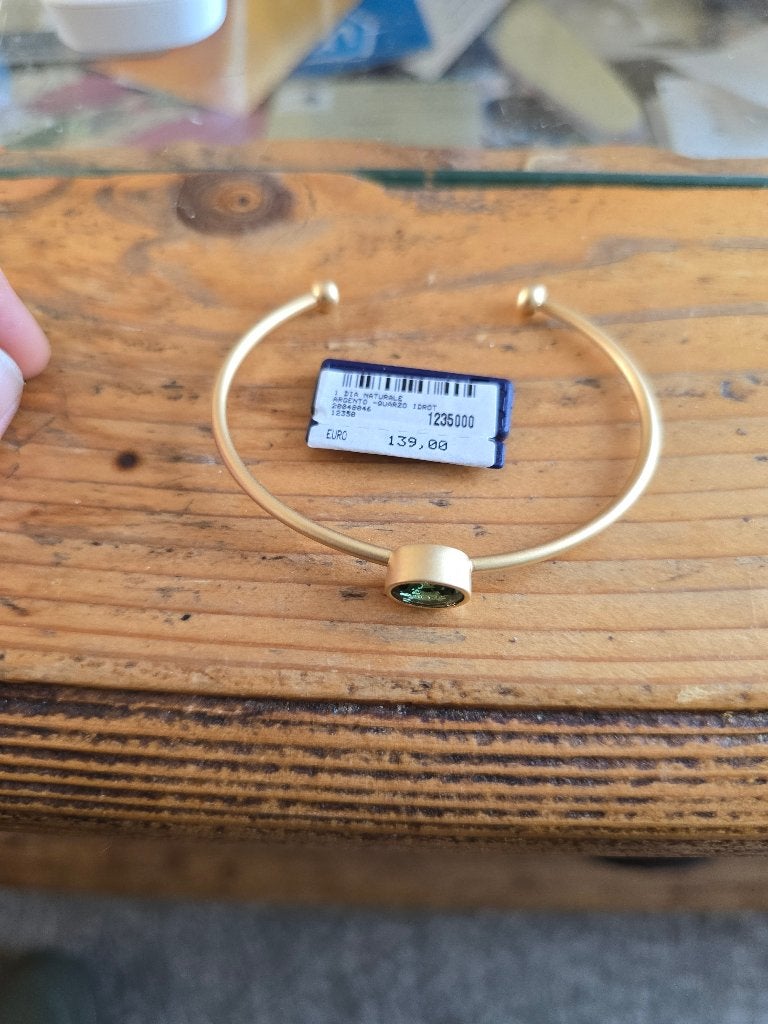 Goud Vergulde Zilveren Bangle Armband met Groene Kwarts, Sieraden, Tassen en Uiterlijk, Armbanden, Nieuw, Ophalen of Verzenden
