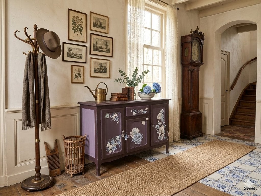 2386 Vintage commode met krijtverf en bloemdecoratie swiet, Minder dan 90 cm, 50 tot 70 cm, Ophalen of Verzenden, 100 cm of meer