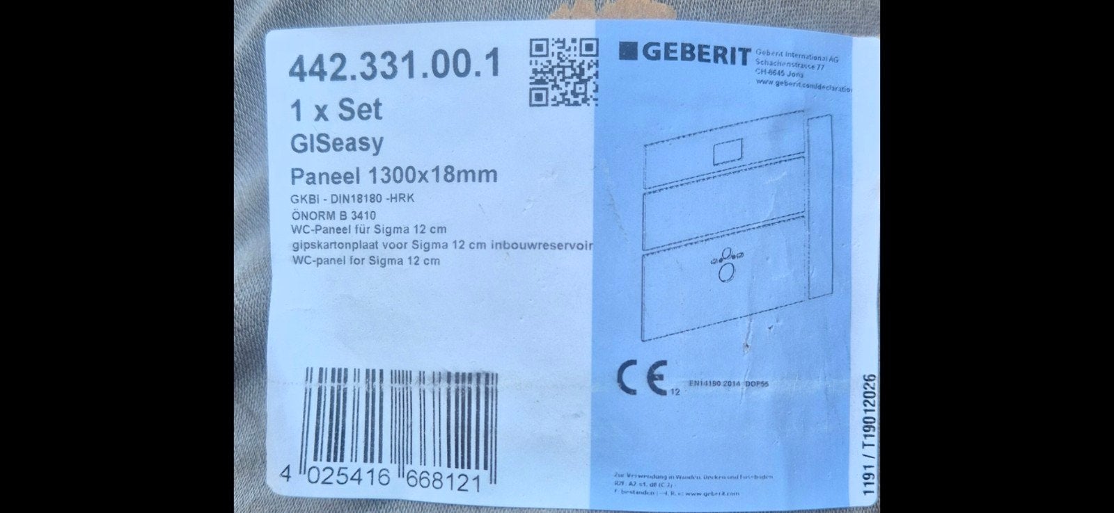 Geberit GIS Easy WC-paneel 1300x18mm voor Sigma 12cm, Ophalen of Verzenden, Nieuw, Toilet