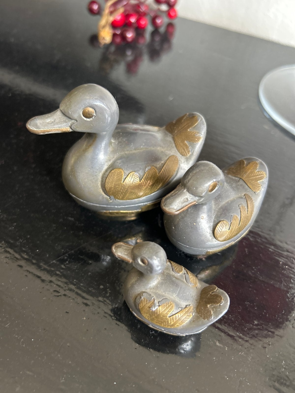 Set van 3 vintage tinnen eenden - decoratieve schaaltjes, Antiek en Kunst, Ophalen of Verzenden