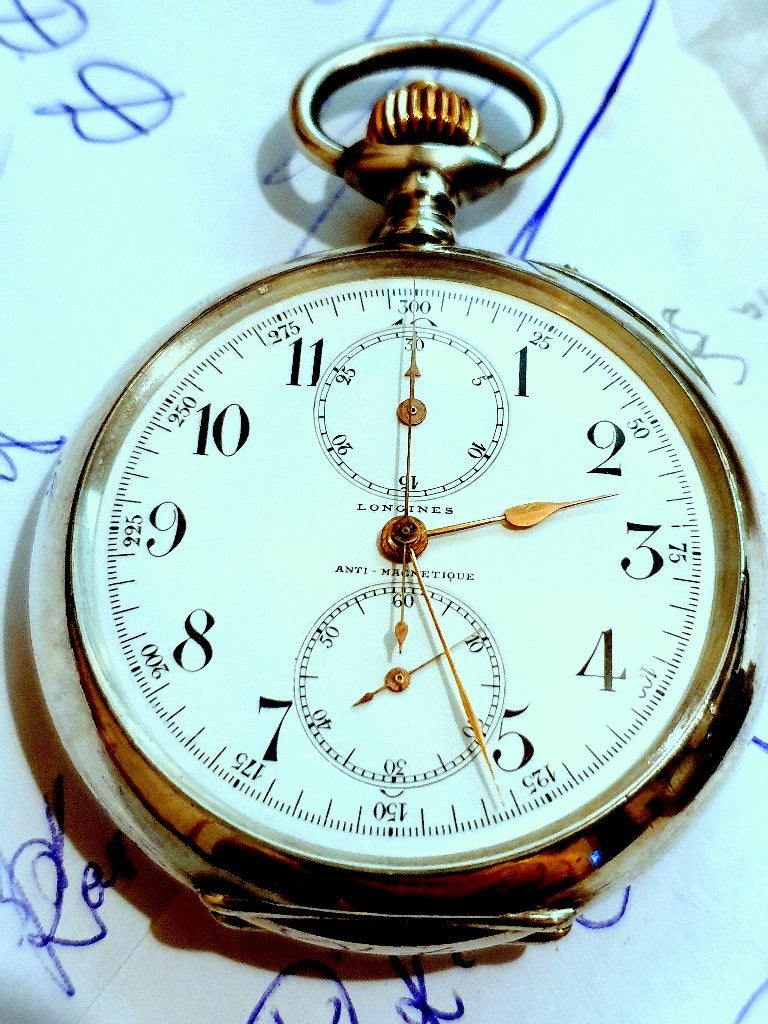 Antiek zilveren zakhorloge LONGINES CHRONOGRAAF 1906, Ophalen of Verzenden, Zilver, Overige typen