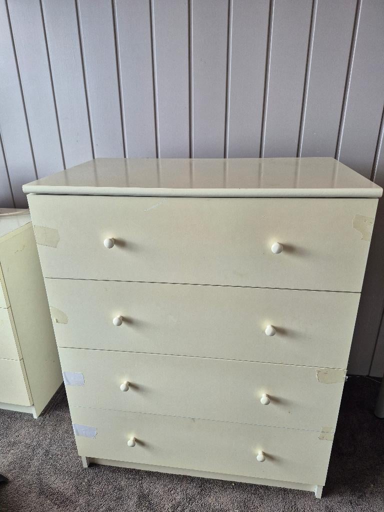Witte ladekast 2x, Ophalen, Gebruikt, 100 tot 150 cm, 3 of 4 laden
