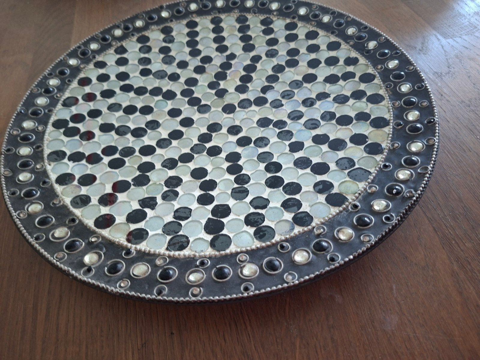 Ronde mozaïek schaal, 28 cm, metaal, decoratie, nieuw, Schaal, Rond, Nieuw, Ophalen of Verzenden