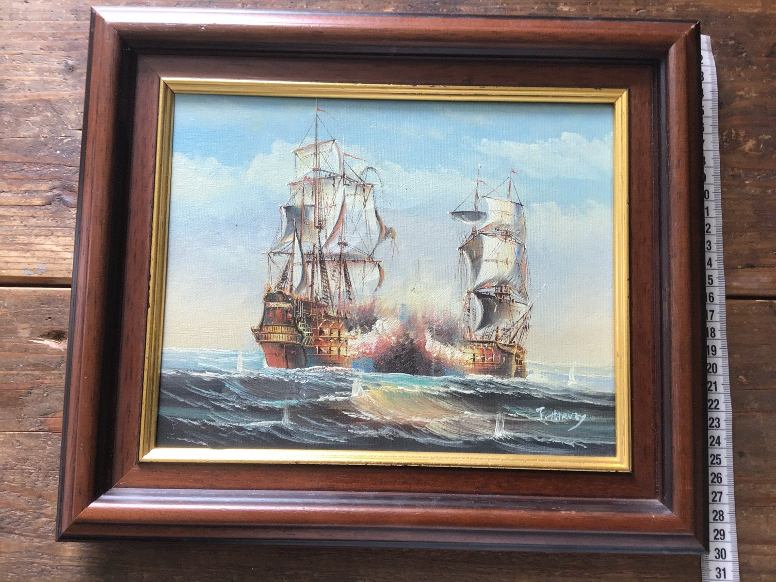 Maritiem schilderij J. Harvey / J. Harvy - 35 x 30 cm, Maritiem / water, Doek, Realistisch, Ophalen of Verzenden