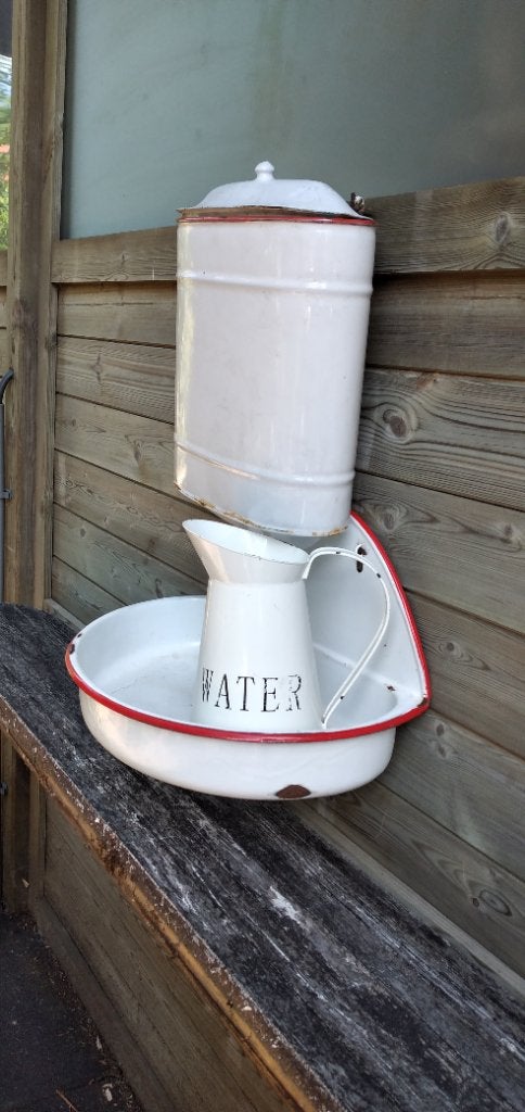 Emaille waterkan met opdruk 'water', Antiek en Kunst, Verzenden