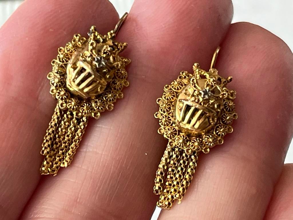 Antieke Gouden Zeeuwse Oorbellen met Baardjes - 585 Gekeurd, Verzenden, Goud