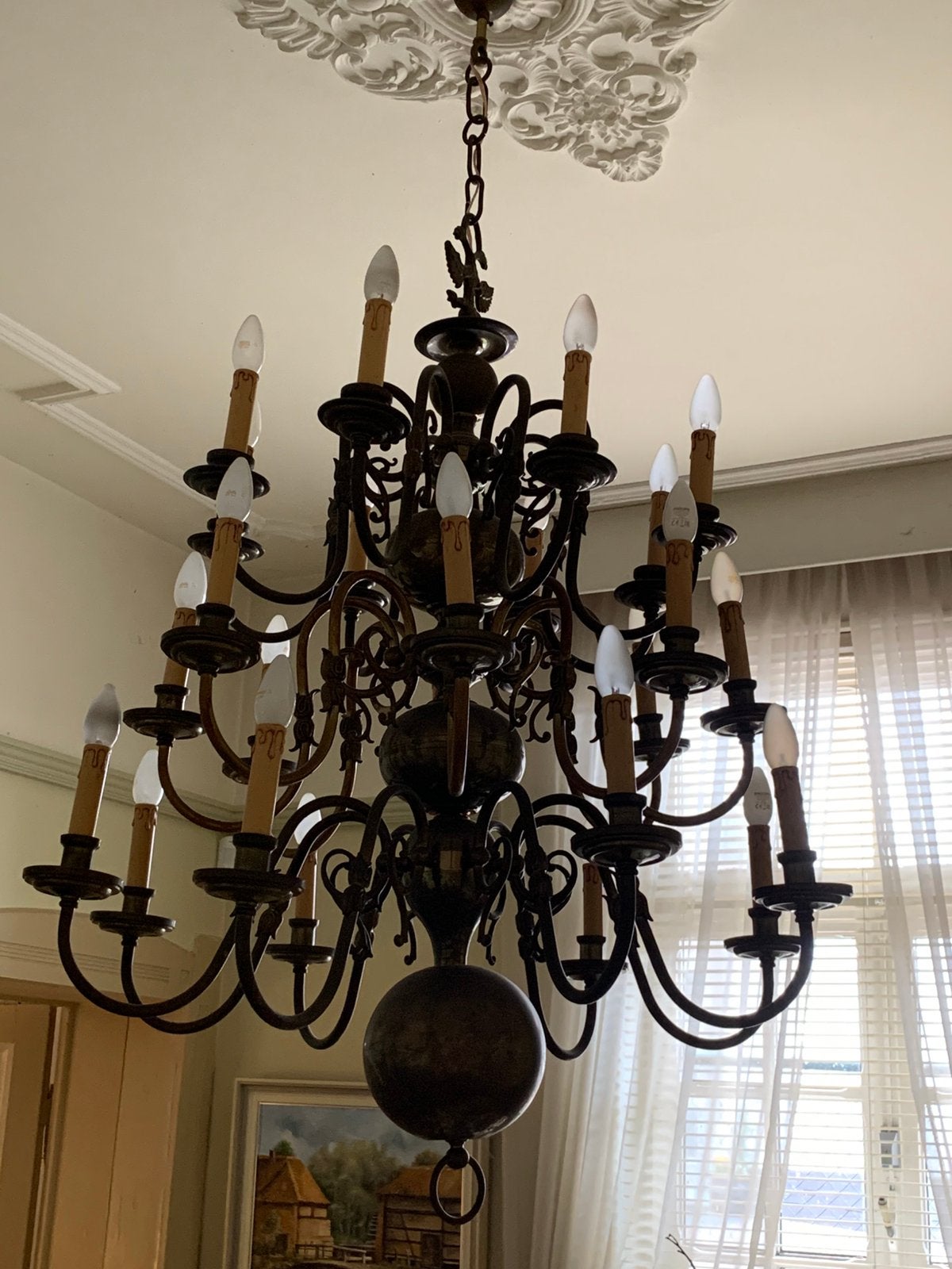 Grote antieke lamp, Huis en Inrichting, Lampen | Kroonluchters, Ophalen, Gebruikt