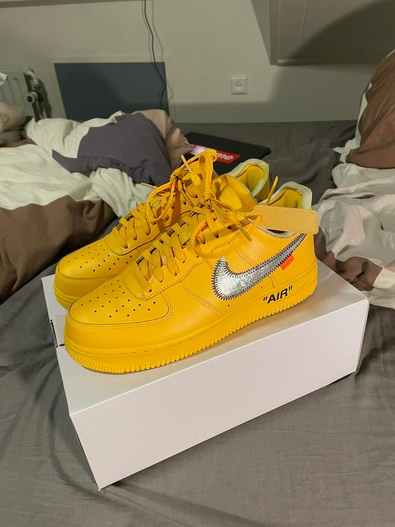 Nike Air Force 1 Low Off White ICA University Gold, Kleding | Heren, Schoenen, Zo goed als nieuw, Sneakers of Gympen, Overige kleuren