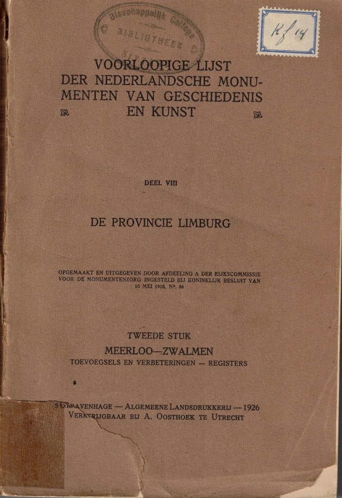 Voorlopige lijst Nederlandsche Monumenten Meerloo-Zwalmen, Ophalen of Verzenden, Gelezen, Meerdere auteurs
