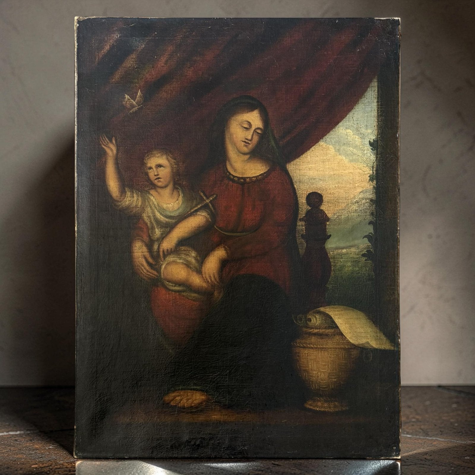 Groot schilderij 19e eeuw Madonna met kind., Ophalen, Overige stijlen, Doek, Portret of Personen