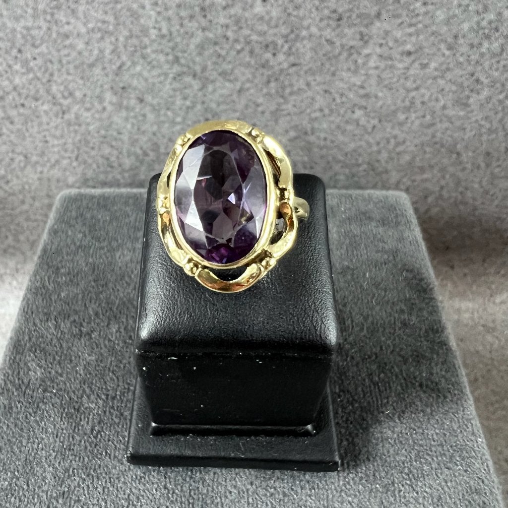 Gouden Ring | 14k | 3,59g | ovale paarse steen | 17 | 412471, Sieraden, Tassen en Uiterlijk, Ringen, Gebruikt, Ophalen of Verzenden
