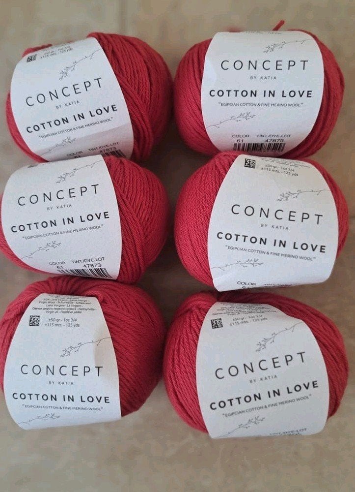 Katia Concept Cotton in Love - 6 bollen rood, Hobby en Vrije tijd, Breien en Haken, Ophalen of Verzenden, Nieuw, Breien of Haken