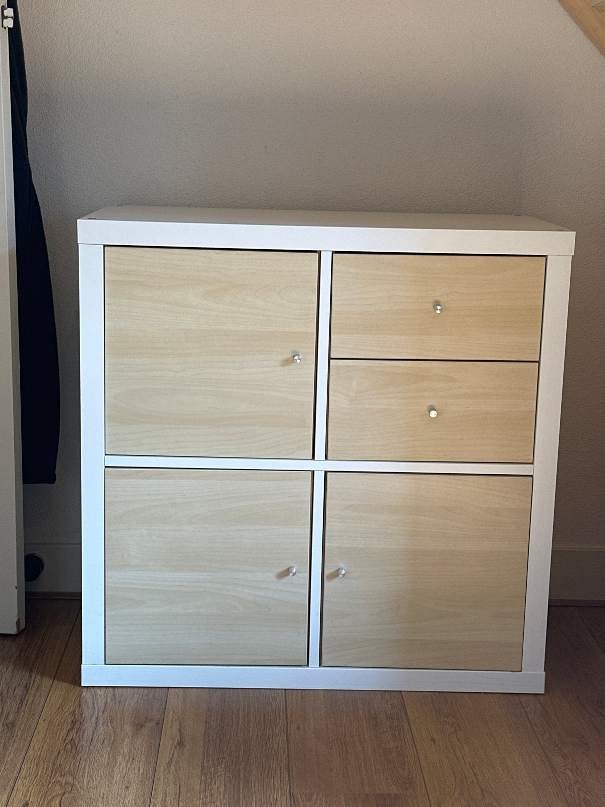 IKEA KALLAX kast met deuren en lades - Wit/Licht hout, Ophalen, Gebruikt