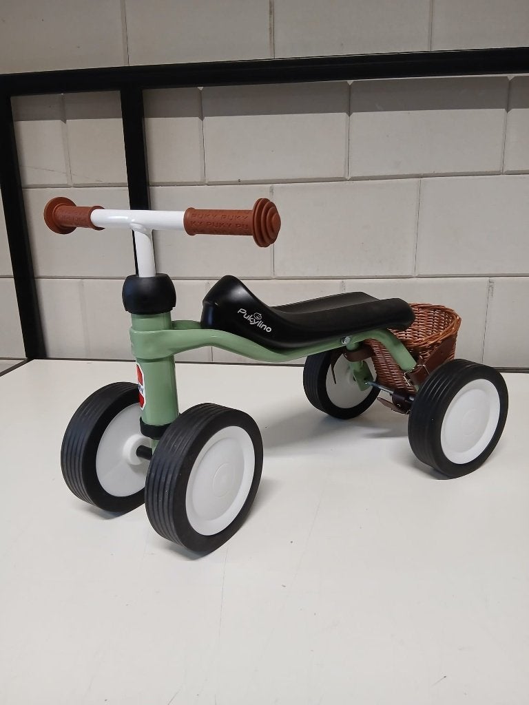 Puky loopfiets Pukylino retro groen met rieten mandje, Ophalen of Verzenden, Nieuw, Loopfiets