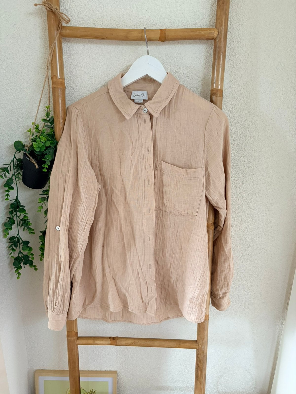 Cotton Club mousseline blouse maat xs, Ophalen of Verzenden, Zo goed als nieuw, Maat 34 (XS) of kleiner, Beige
