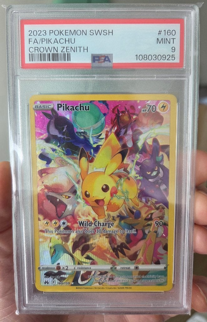 PSA9 Pikachu #160 Secret Rare | Pokemon Crown Zenith, Ophalen of Verzenden, Zo goed als nieuw, Losse kaart, Foil