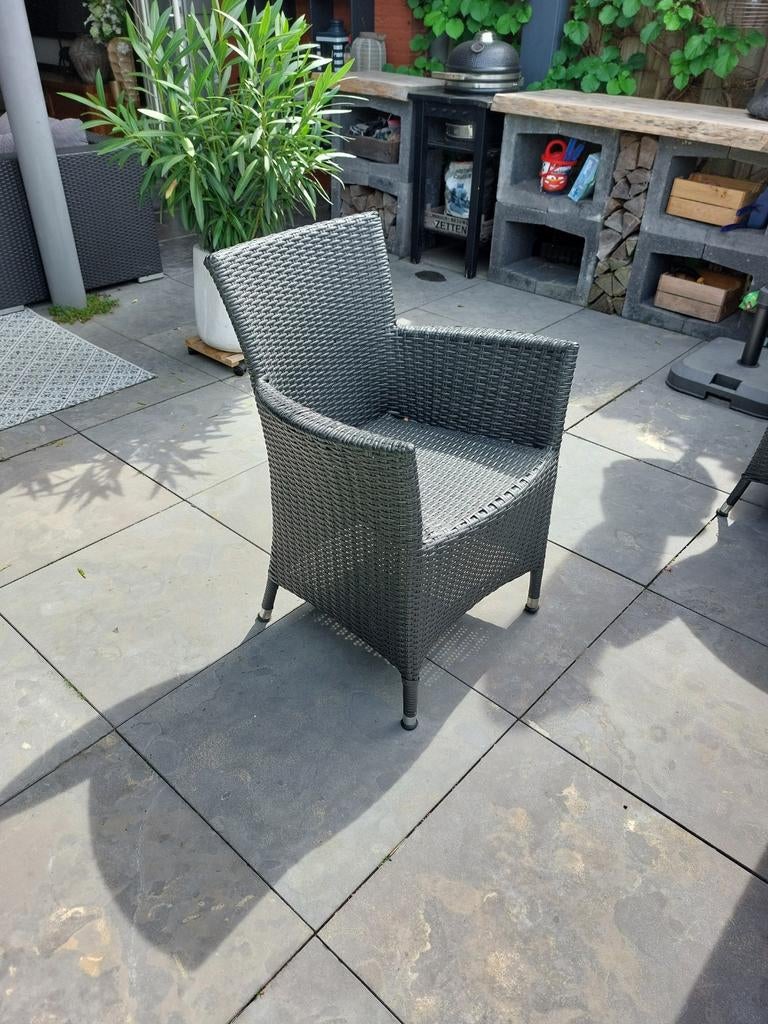 Zwart / donkergrijze tuinstoelen van kunststof, Ophalen, Kunststof