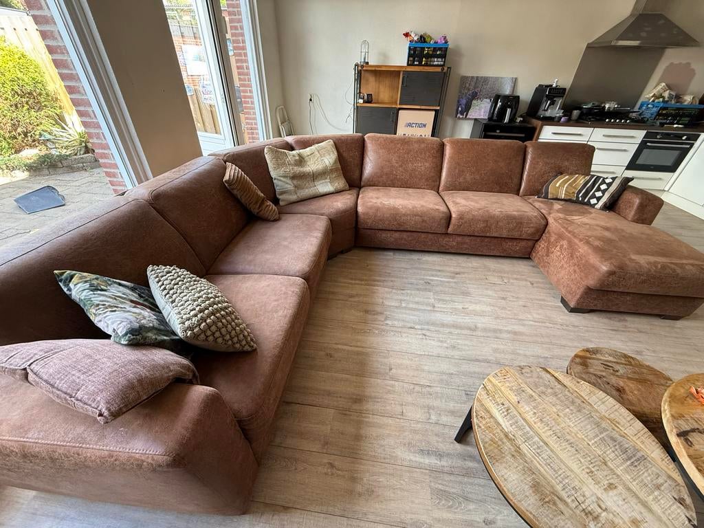 Grote hoekbank / U-bank – stoere vintage look, Huis en Inrichting, Ophalen, Zo goed als nieuw, Stof