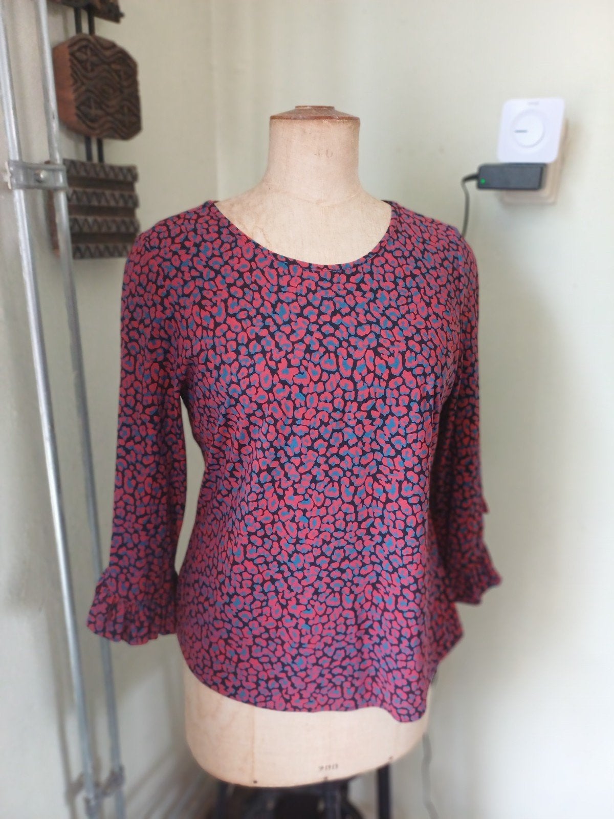 Studio Anneloes blouse L leopard print rood travelstof, Maat 38/40 (M), Studio Anneloes, Ophalen of Verzenden, Zo goed als nieuw