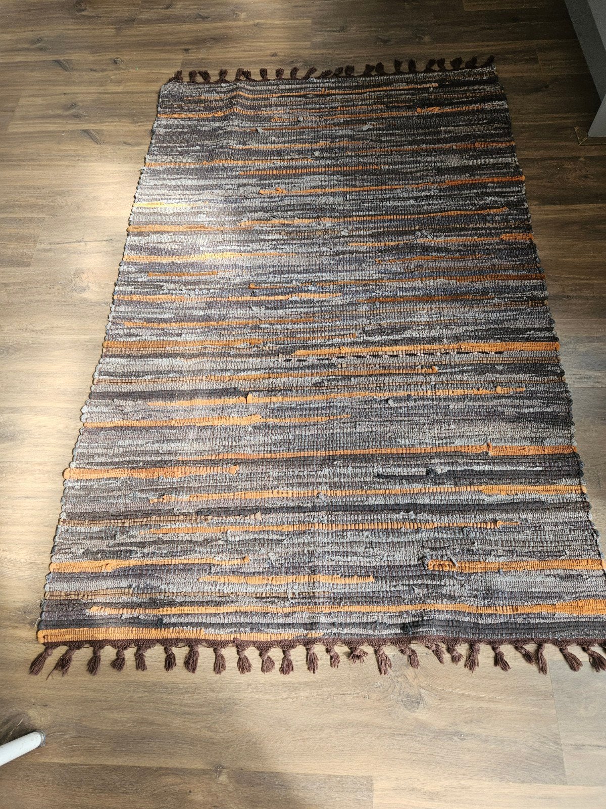 Vloerkleed 170x112, grijs/bruin/oranje gestree, Ophalen, Grijs, Rechthoekig, 200 cm of meer
