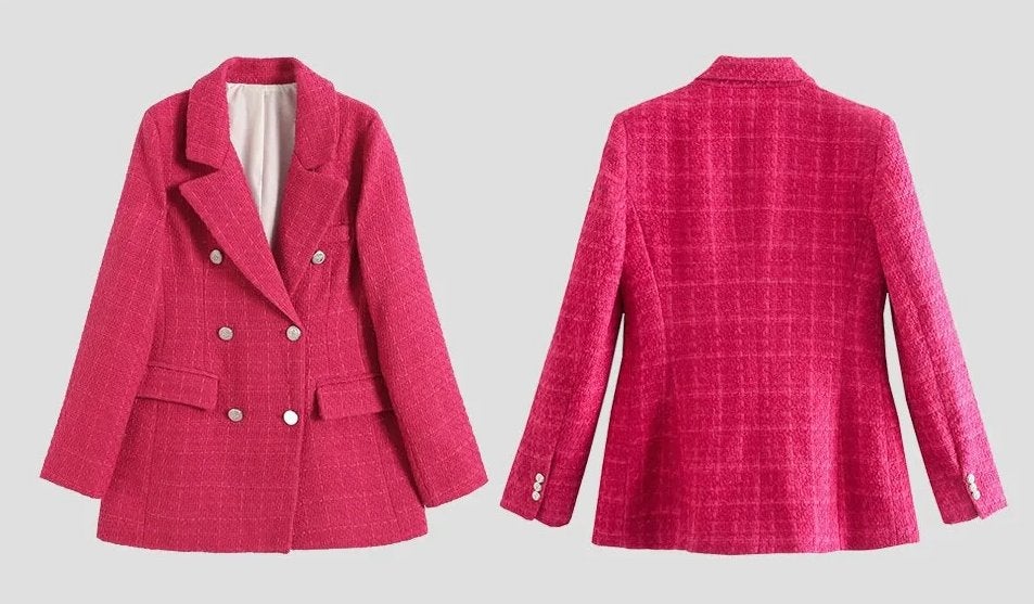 Donker roze geruit dames colbert vrouwen blazer jasje netjes, Maat 38/40 (M), Verzenden, Nieuw, Jasje