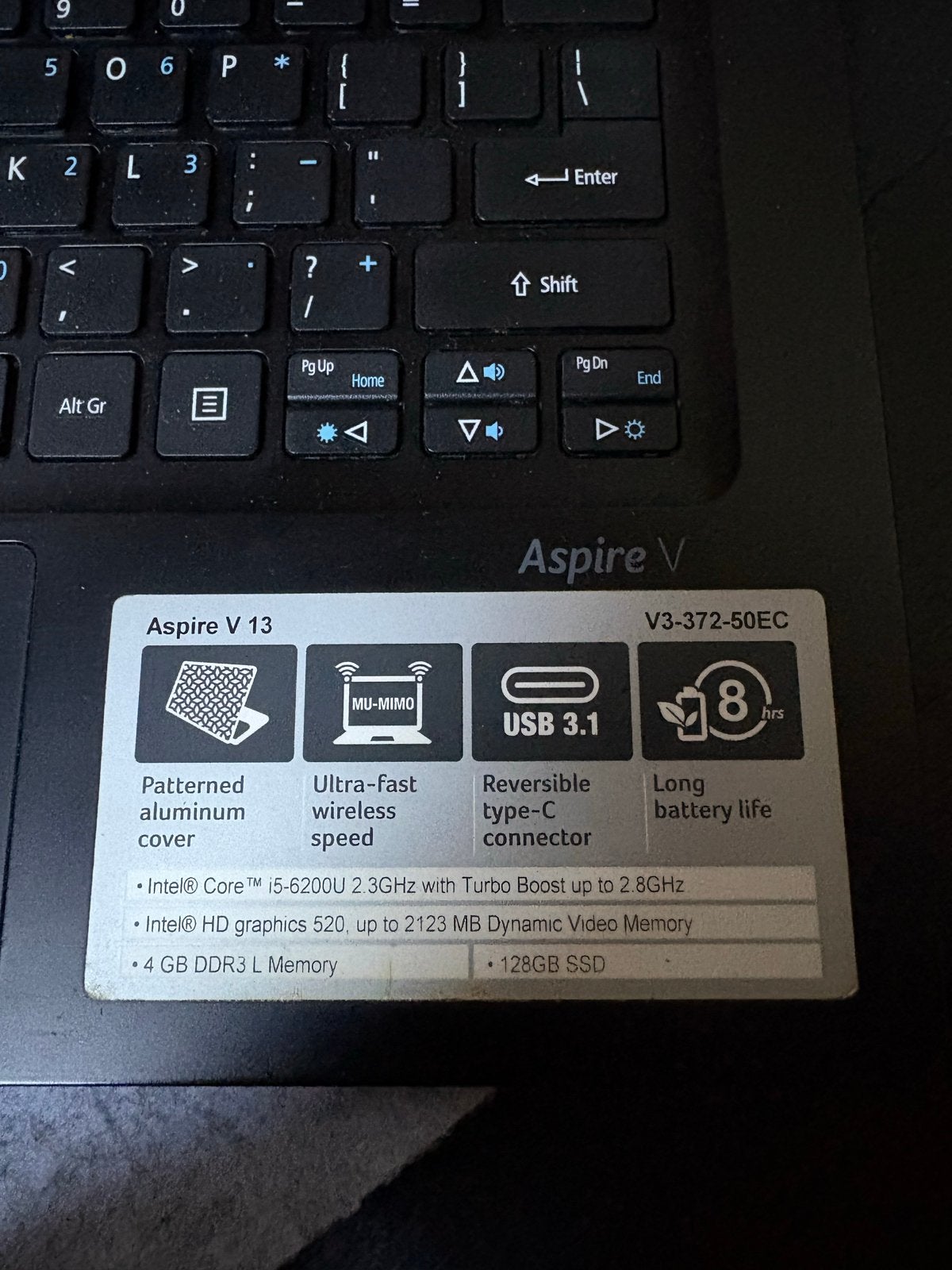 Acer Aspire V 13 Laptop - Intel i5, Gebruikt, 2 tot 3 Ghz, Qwerty, 13 inch