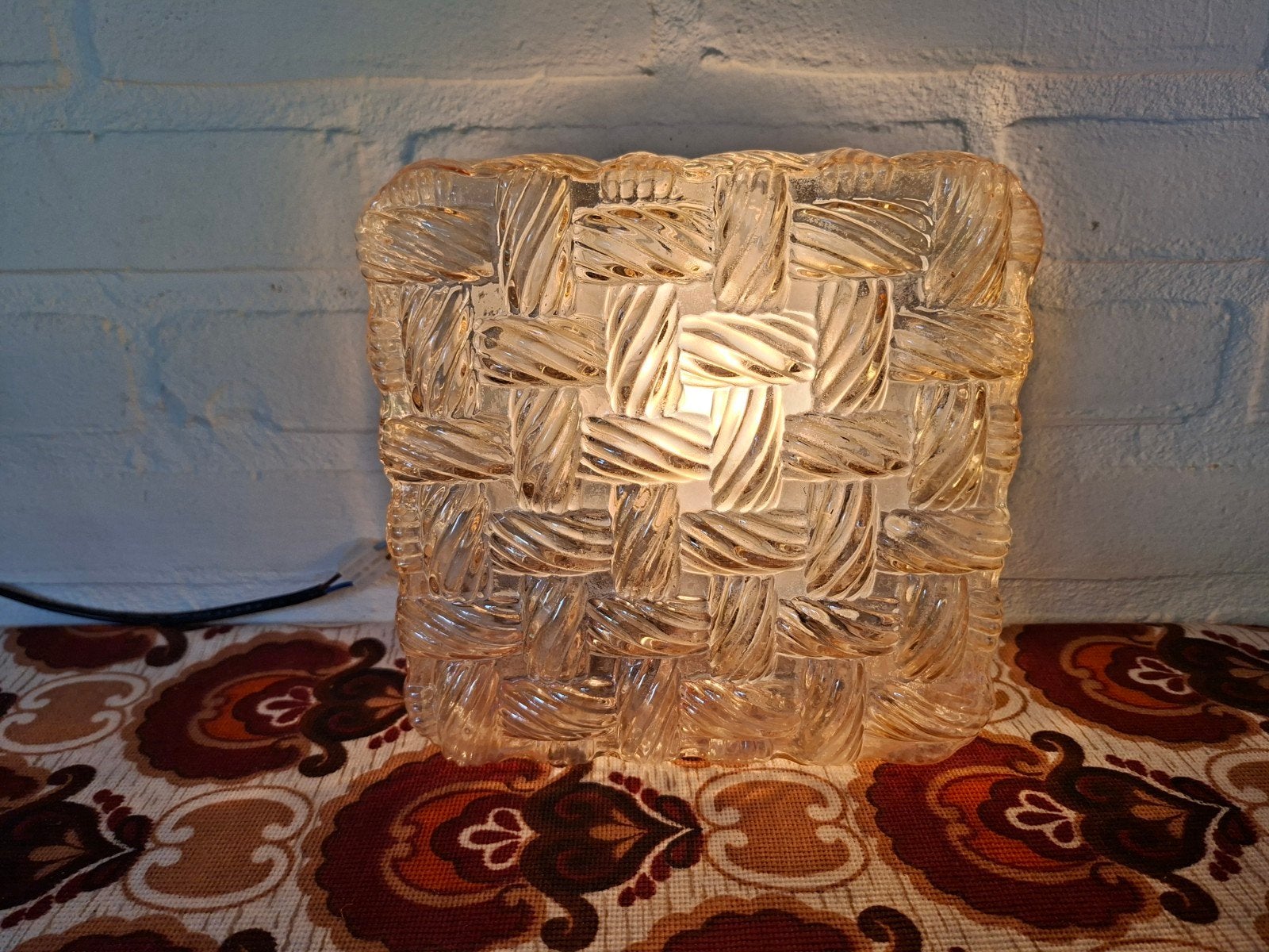 Vintage retro plafonniere plafondlamp wandlamp glas jaren 60, Huis en Inrichting, Lampen | Plafondlampen, Zo goed als nieuw, Glas