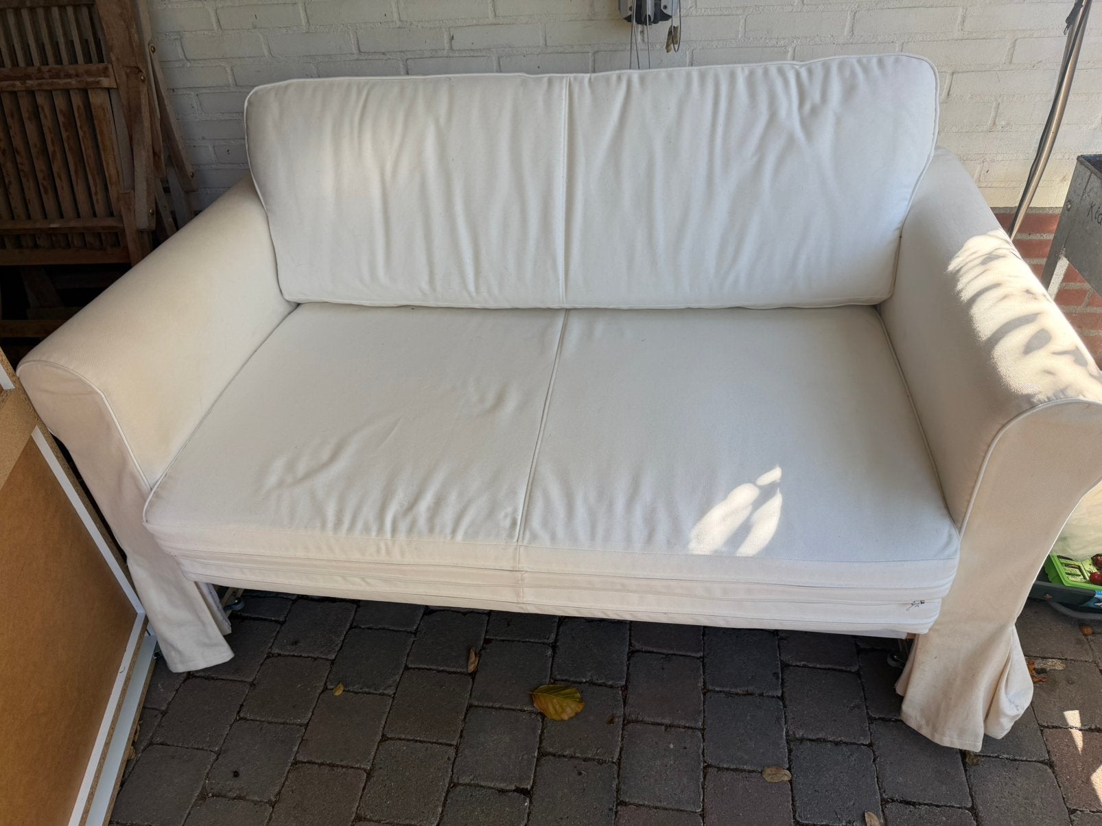 2 zits/slaapbank, witte stoffen bekleding., Ophalen, Gebruikt, 150 tot 200 cm, Tweepersoons