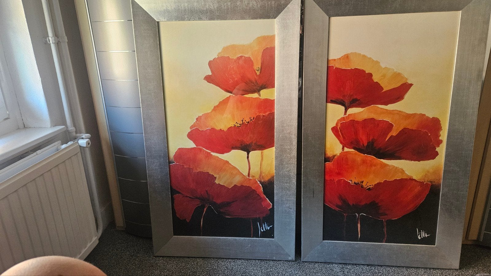 2 Schilderijen met bloemen, 70x120 cm, van Knibbeler, Ophalen, Textiel, Ingelijst, Bloemen