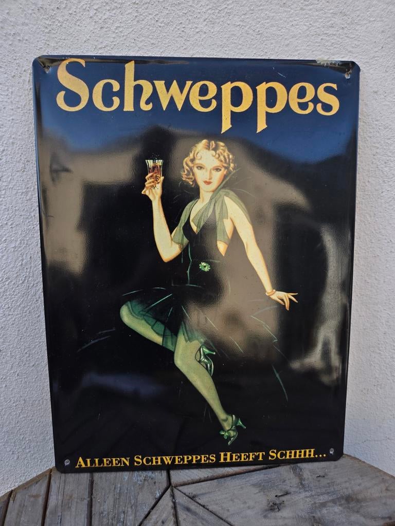 Vintage Schweppes metalen reclamebord, Verzamelen, Merken en Reclamevoorwerpen, Ophalen of Verzenden, Gebruikt, Reclamebord