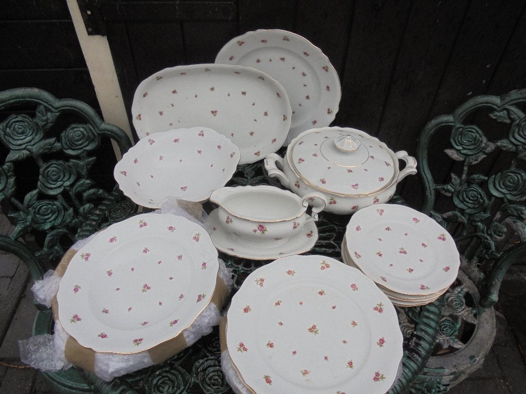 Dinerservies Mitterteich Bavaria vol met roze roosjes, Antiek en Kunst, Ophalen of Verzenden