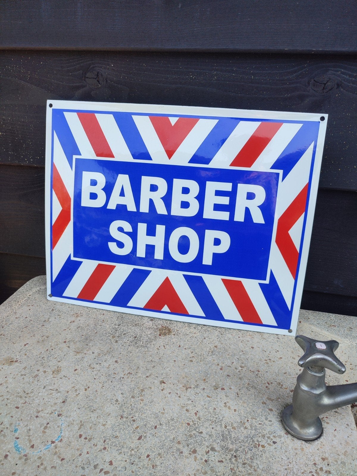 Barber shop emaille bord, Verzamelen, Merken en Reclamevoorwerpen, Ophalen of Verzenden, Zo goed als nieuw, Reclamebord