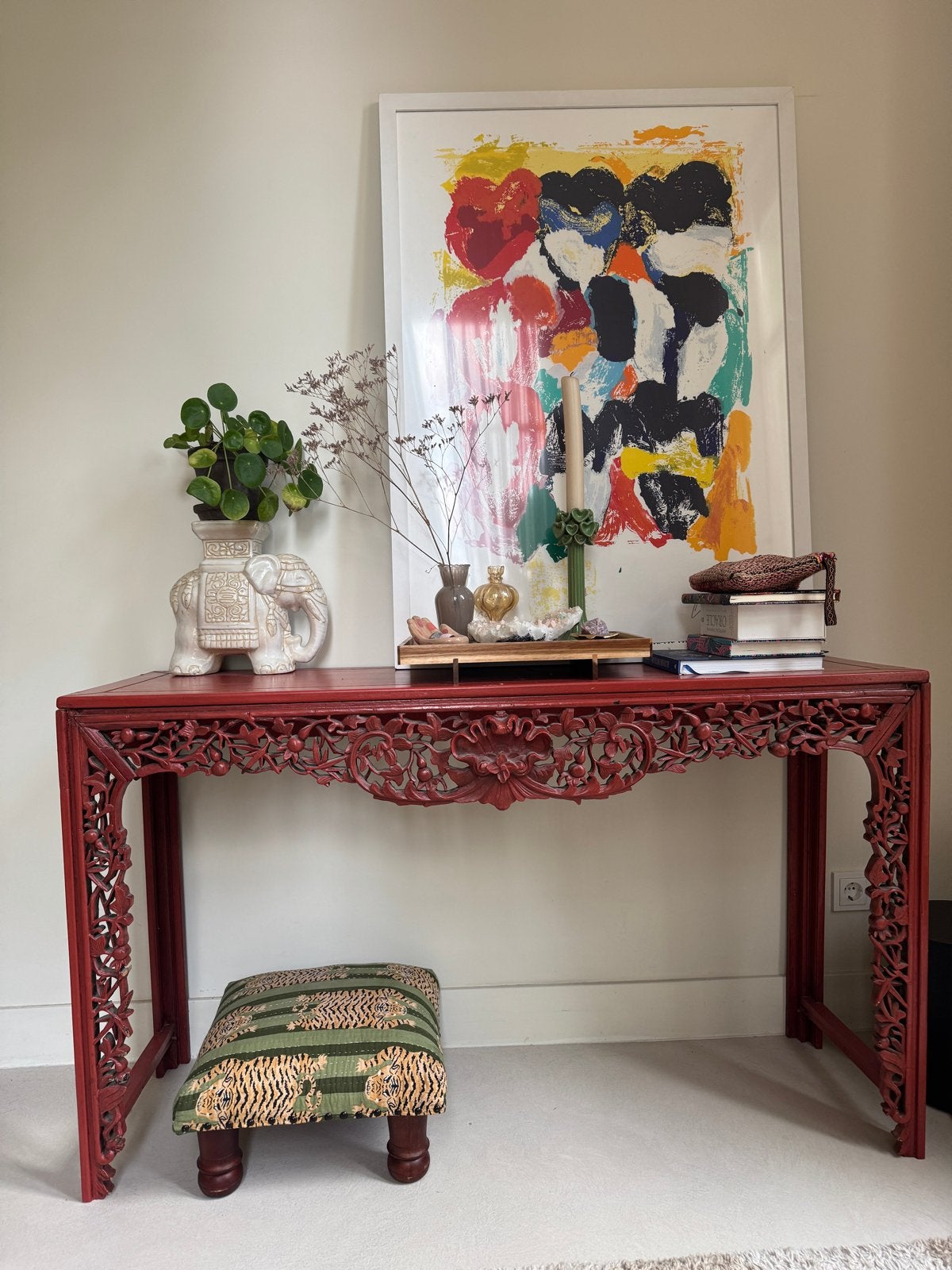Antieke Chinese console tafel, rood, handgesneden, Antiek en Kunst, Antiek | Meubels | Tafels, Ophalen