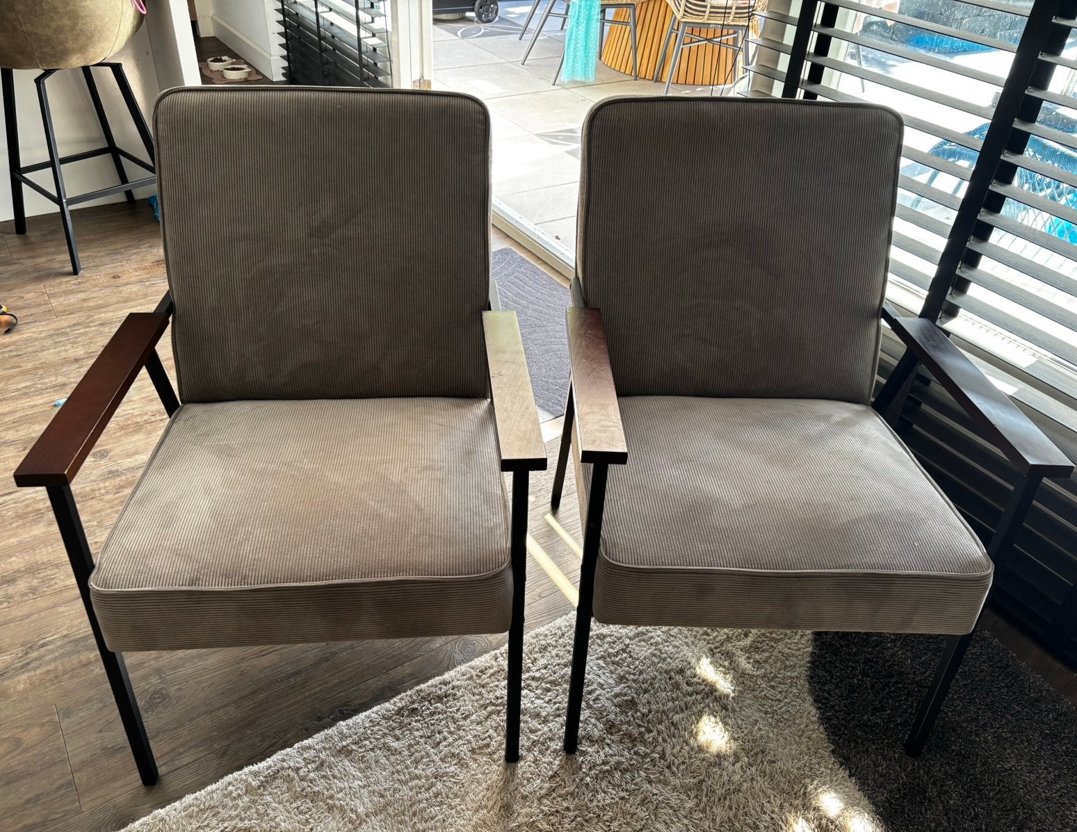 2x Woood fauteuil Sally in goede staat, Ophalen, Twee, Zo goed als nieuw, Stof