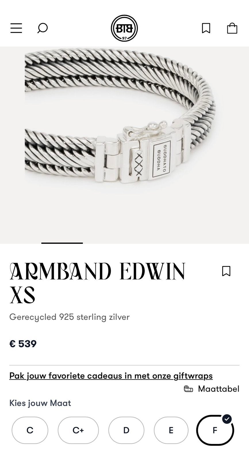 Buddha to Buddha armband/ Edwin XS/mt F, Ophalen, Nieuw, Zilver, Zilver