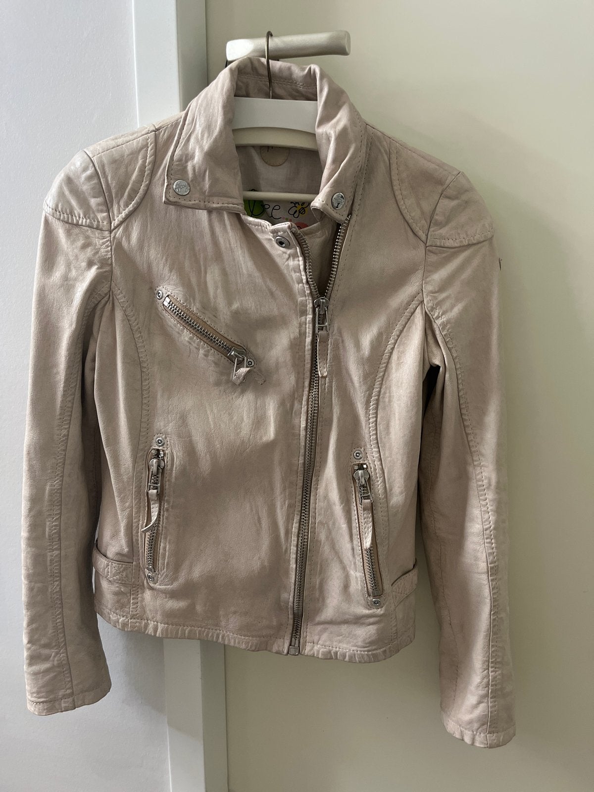 Gipsy leren bikerjack maat S creme kleur, Ophalen of Verzenden, Zo goed als nieuw, Maat 36 (S), Beige