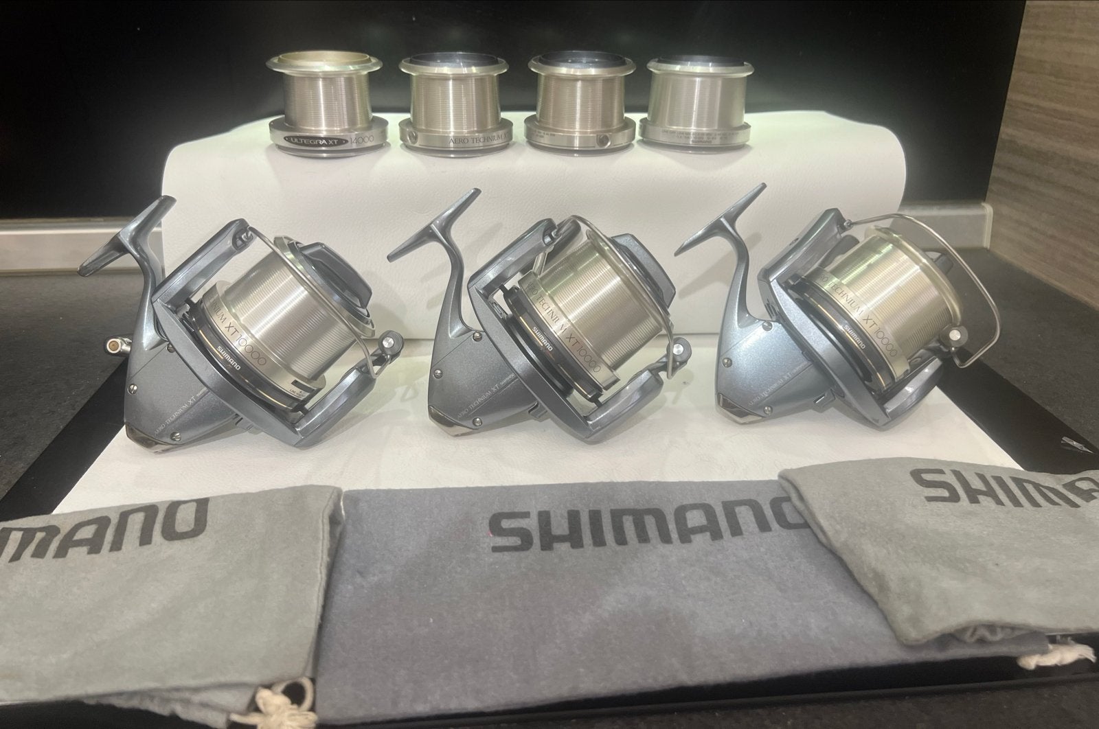 Set van 3 Shimano Aero Technium XT 10000 Molens met Extra Sp, Watersport en Boten, Ophalen of Verzenden, Gebruikt, Molen