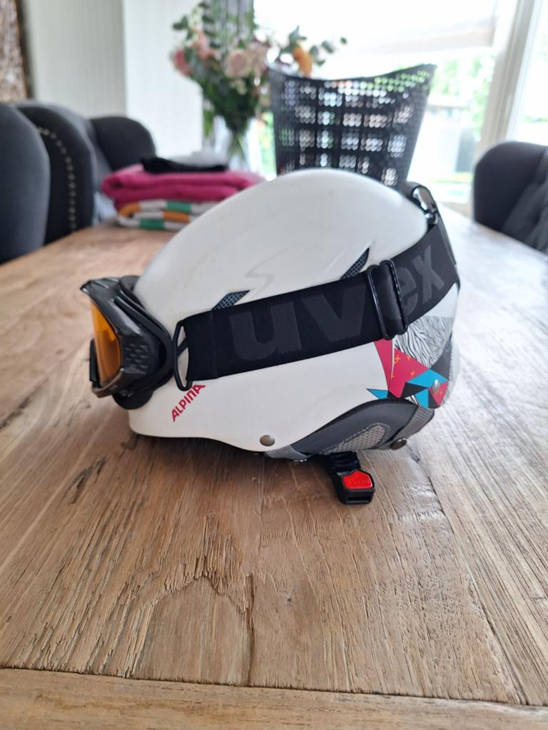 Uvex Skihelm met Alpina Skibril - Wit, Zo goed als nieuw, Overige merken, Overige typen, Ophalen of Verzenden, Zo goed als nieuw