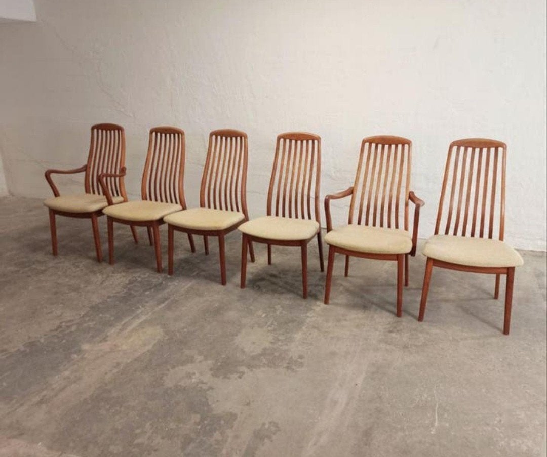 Set van 6 mid century Deens eetkamerstoelen, Schou Andersens, Ophalen, Tweedehands, Bruin, Tweedehands