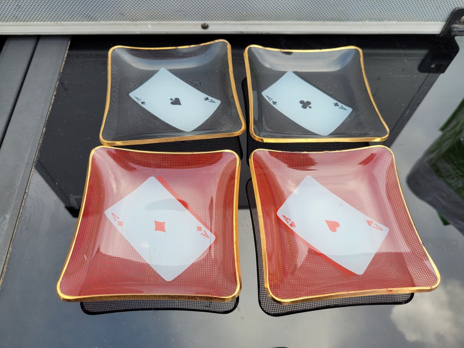glazen schaaltjes met speelkaartmotief, vintage, retro, 50,s, Ophalen