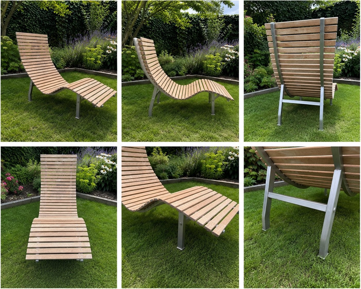 Design Ligstoel RVS onderstel met Teakhouten latten zitting, Tuin en Terras, Ophalen, Gebruikt, Rvs