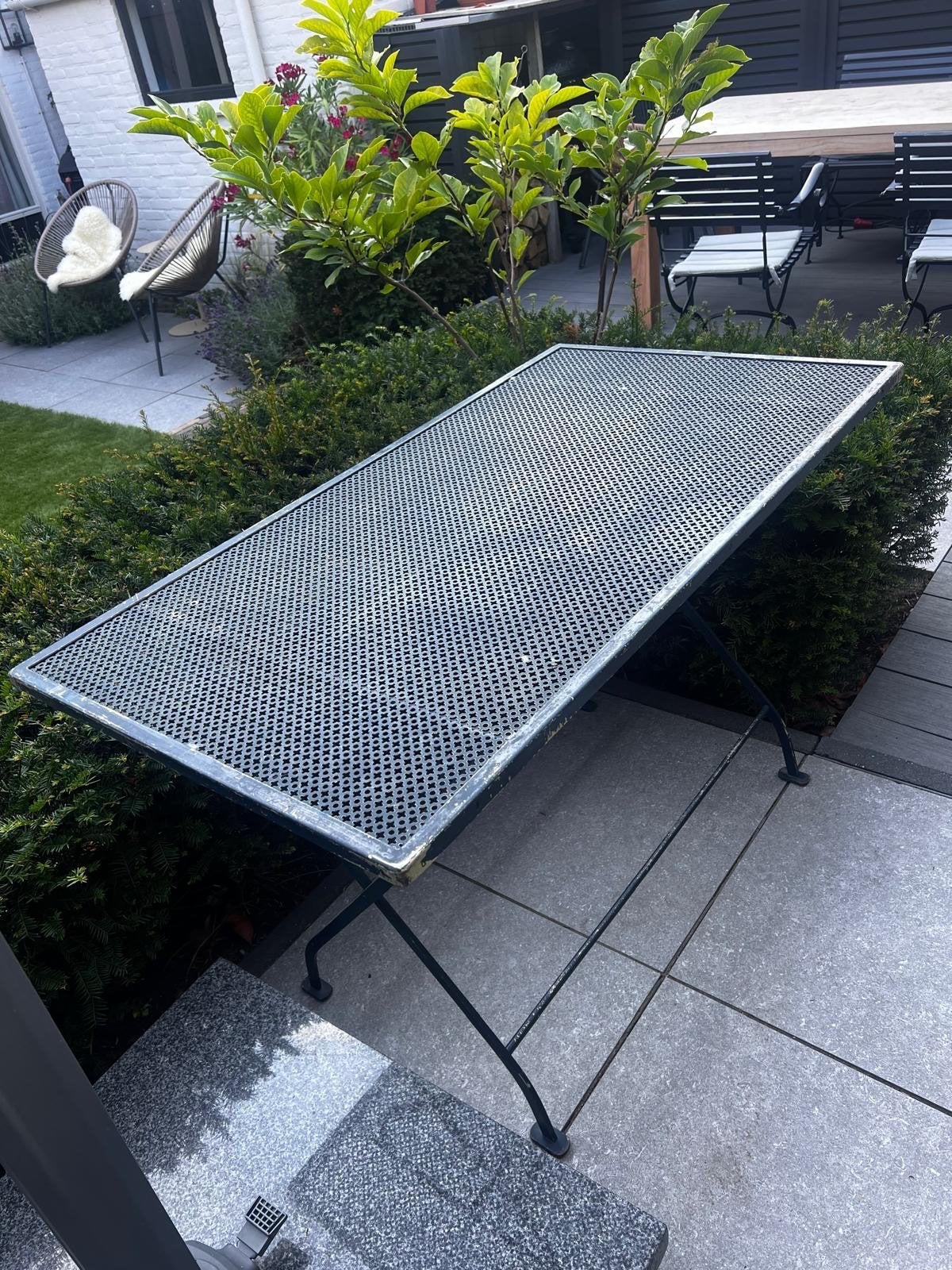 Gietyzeren tuintafel, grijsblauw, door smid gemaakt, Tuin en Terras, Ophalen, Gebruikt, Rechthoekig, Metaal