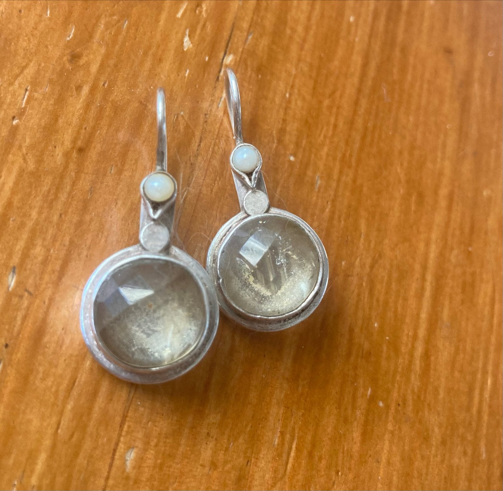 Zilveren oorbellen met Citrien en pareltje van Sas Design, Ophalen of Verzenden, Met edelsteen, Zilver, Hangers