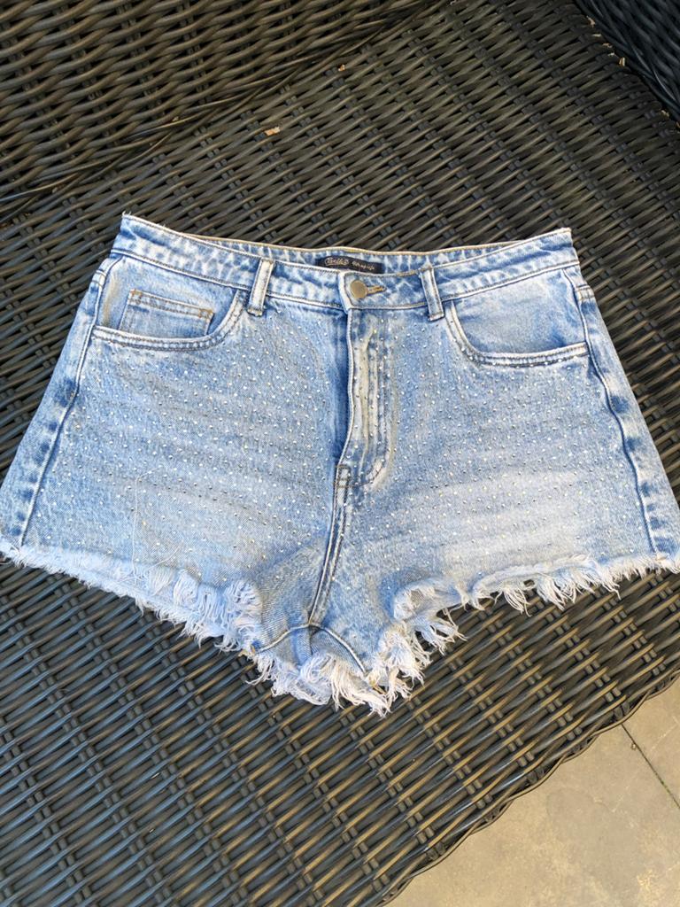gewilde short spijkerbroek met steentjes zgan maat L toxik3, Kort, Blauw, Maat 42/44 (L), Ophalen of Verzenden