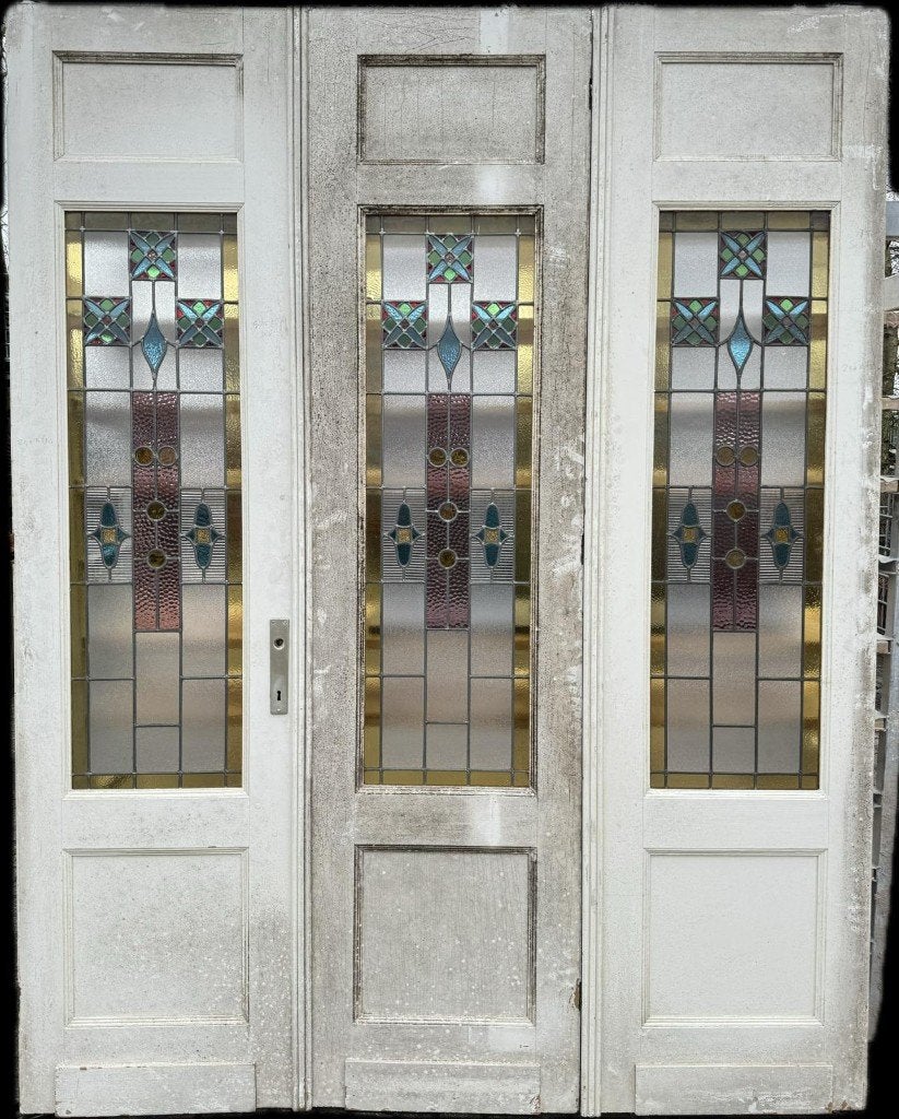 3 -delige set glas in lood deuren jugendstil 244x189cm, Antiek en Kunst, Curiosa en Brocante, Ophalen