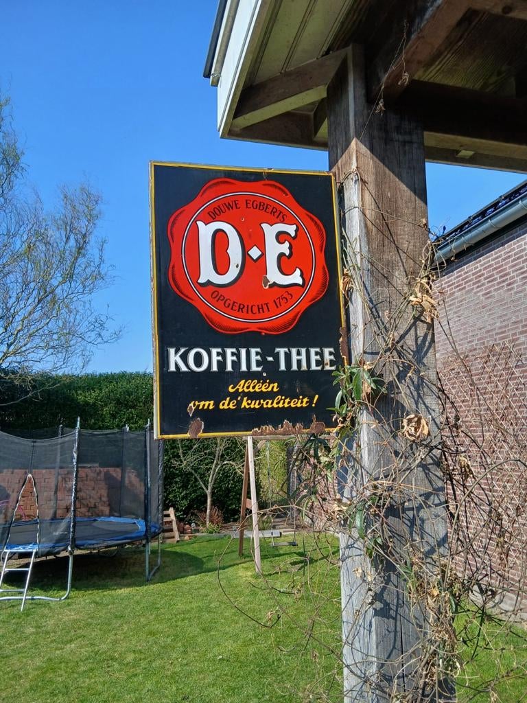 Emaille reclamebord douwe egberts dubbelzijdig, Ophalen of Verzenden, Gebruikt, Reclamebord